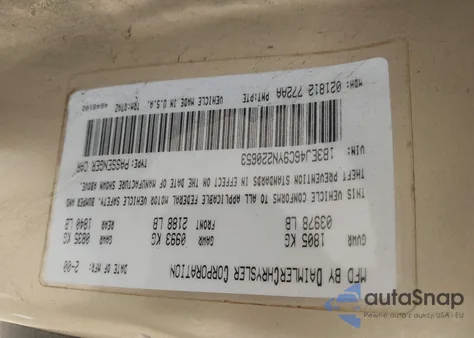 2000 Dodge Stratus Se z USA, uszkodzony, nr VIN 1B3EJ46C9YN220653